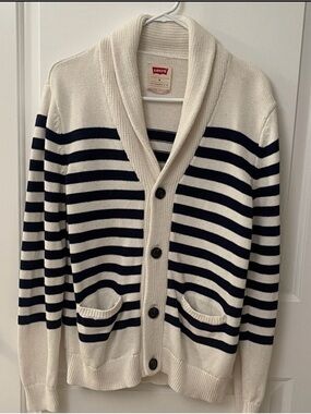 Levi's Women’s Cardigan - Navy and Cream Stripes, SZ M
